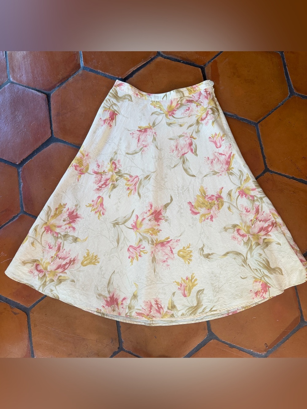 Chaps Floral Linen Blend Midi Skirt Cottagecore Coquette A Line Garden Party 4
